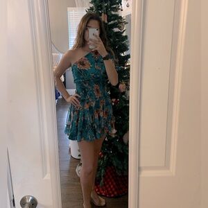 Floral Off-Shoulder Puff-Sleeve Ruffle Dress